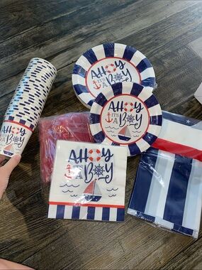 Ahoy It’s a Boy Nautical Party Tableware Set - Red, Navy & White set of 24
